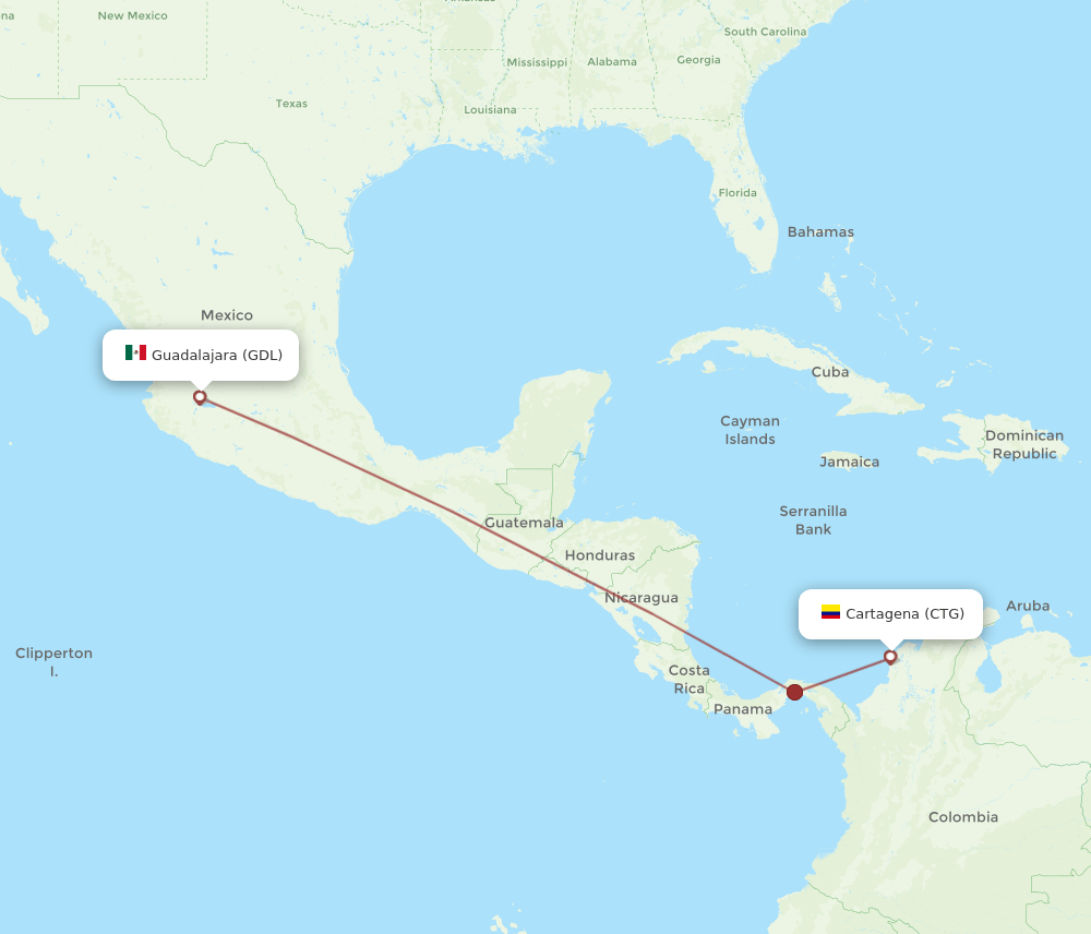 CTG to GDL flights and routes map
