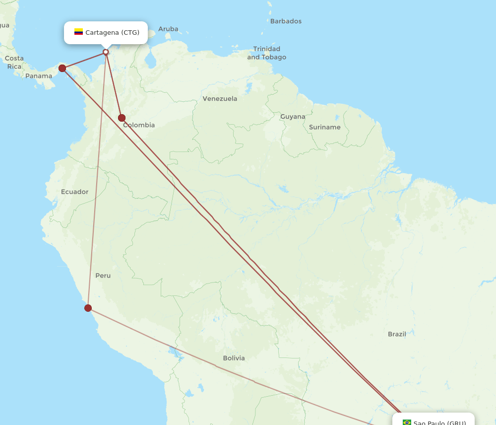 CTG to GRU flights and routes map