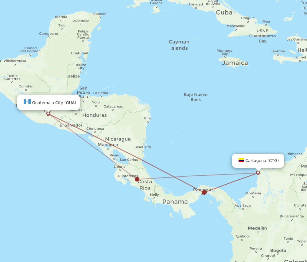 CTG-GUA flight routes