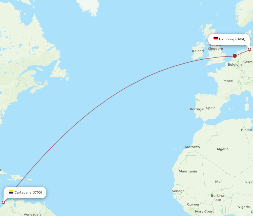 CTG to HAM flights and routes map