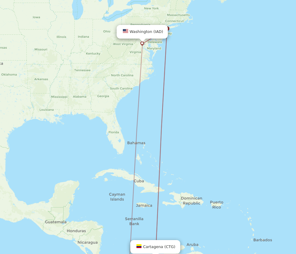 CTG-IAD flight routes