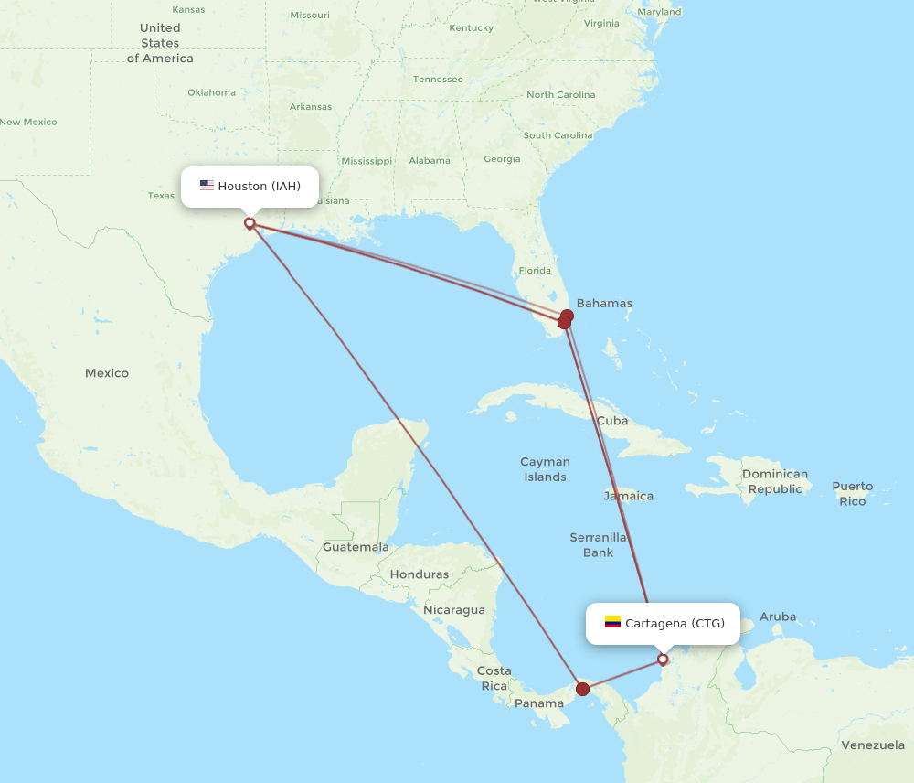 CTG-IAH flight routes