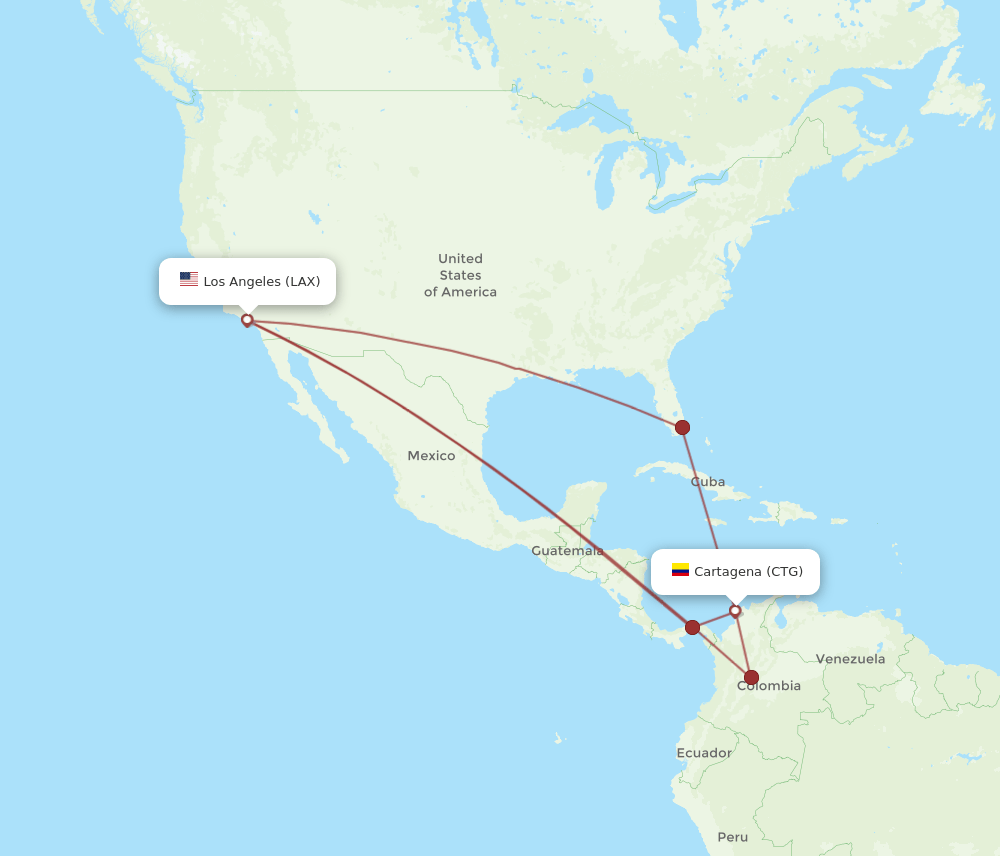 CTG-LAX flight routes