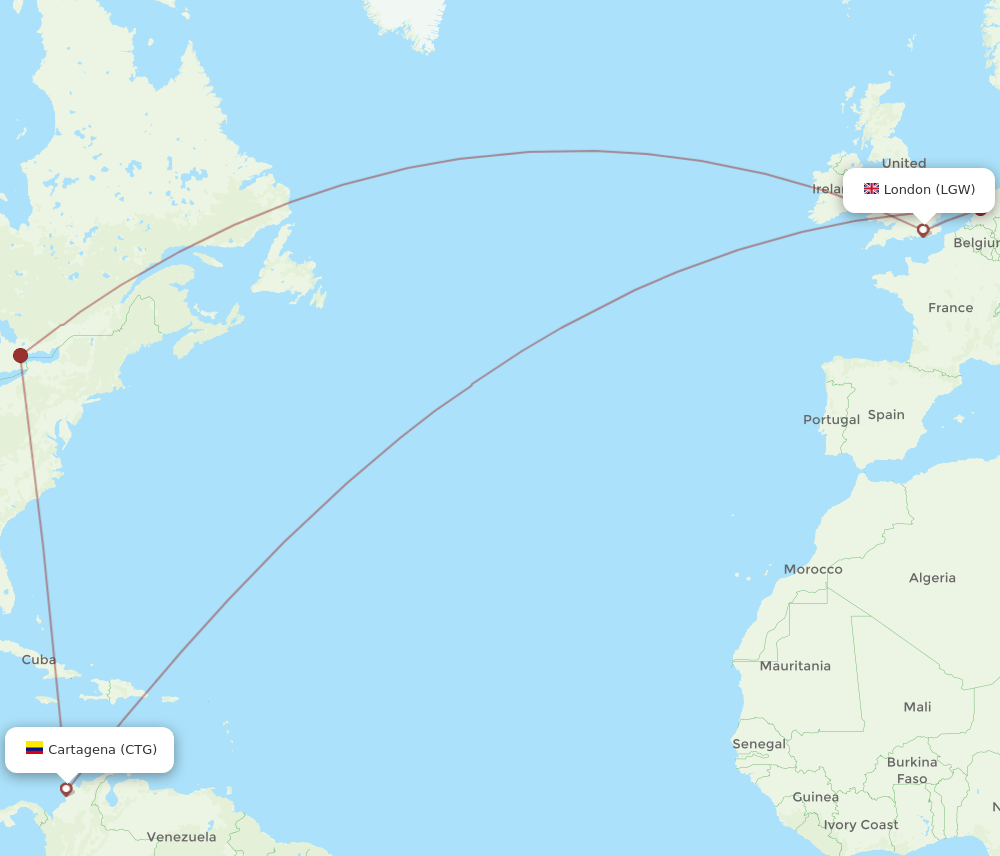 CTG-LGW flight routes
