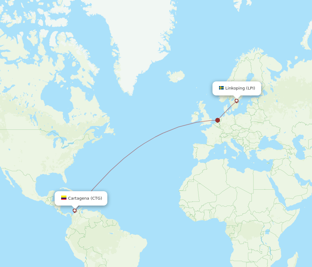 Linkoping - Cartagena route map and flight paths
