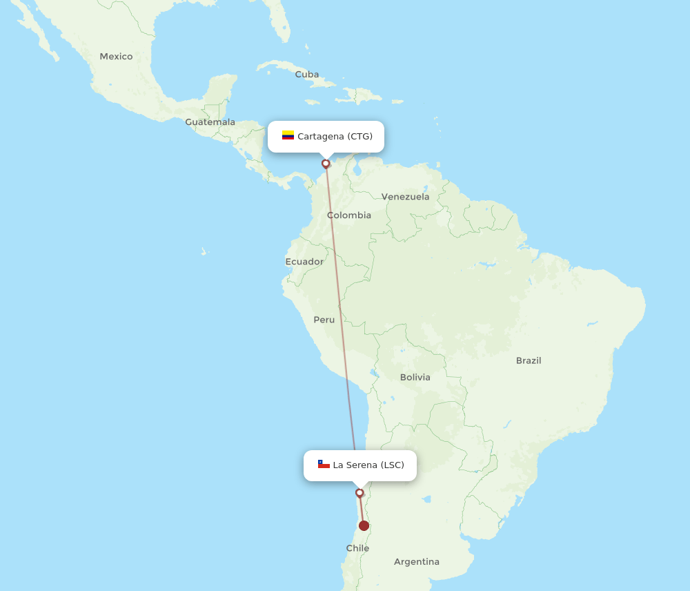 Cartagena - La Serena route map and flight paths