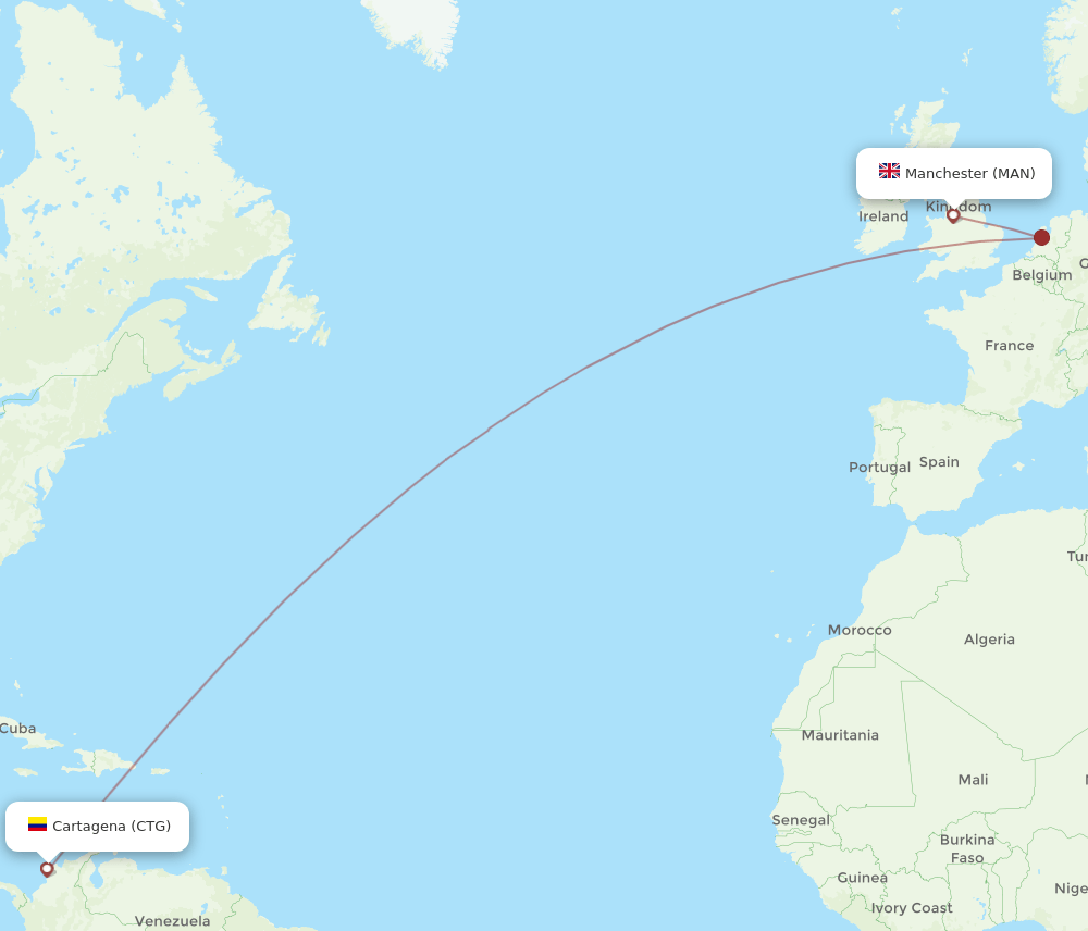 CTG-MAN flight routes