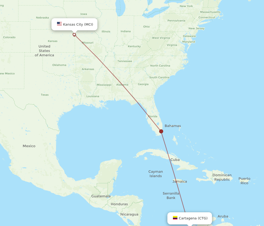CTG to MCI flights and routes map