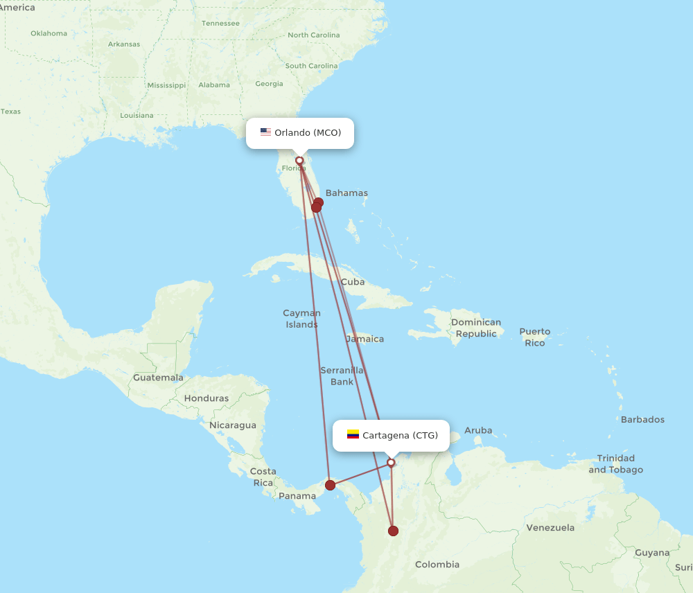 CTG-MCO flight routes
