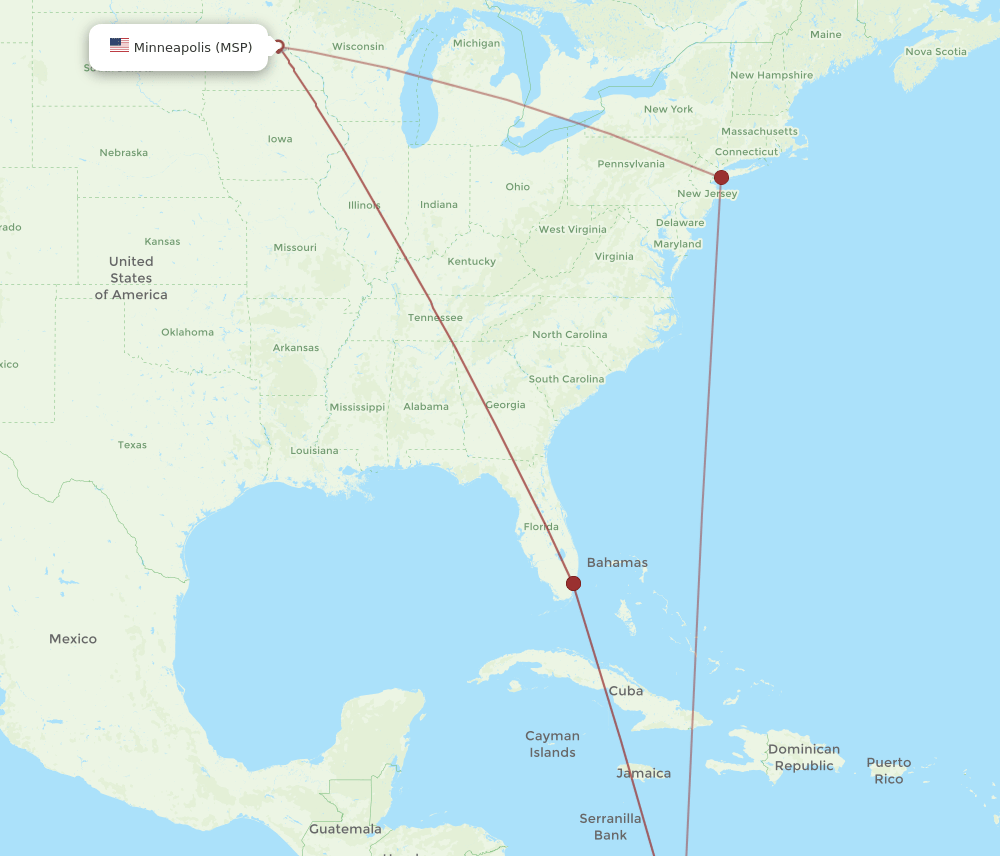 CTG-MSP flight routes
