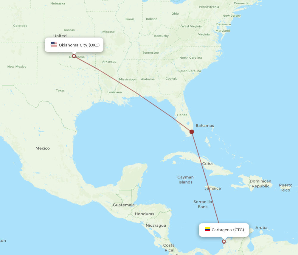 CTG-OKC flight routes