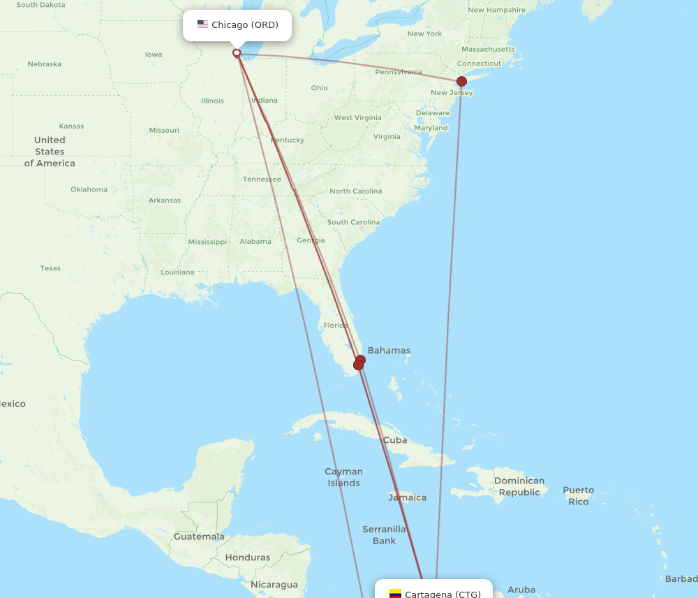 CTG-ORD flight routes
