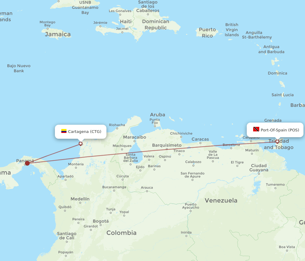CTG to POS flights and routes map