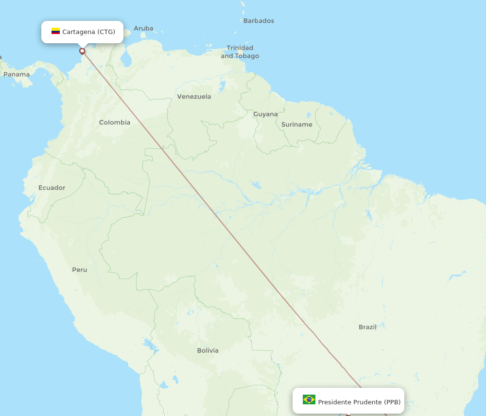 Cartagena - Presidente Prudente route map and flight paths