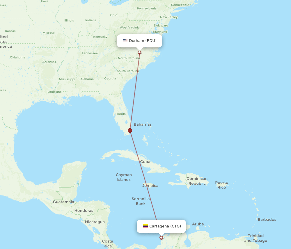 CTG-RDU flight routes