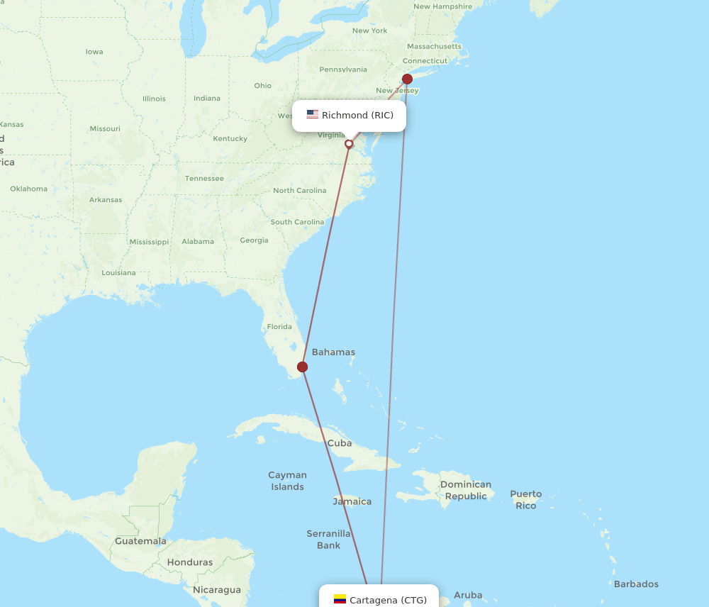 CTG-RIC flight routes