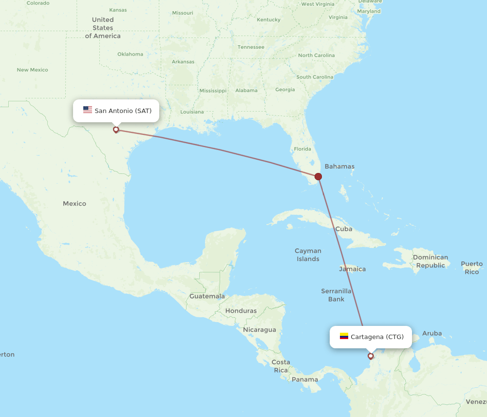 CTG to SAT flights and routes map