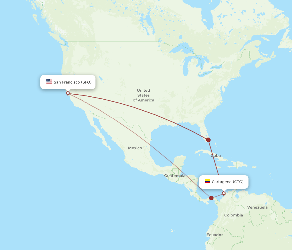CTG-SFO flight routes