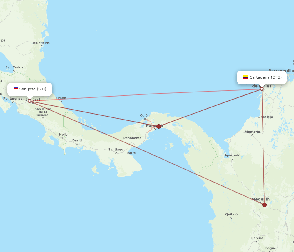 CTG-SJO flight routes