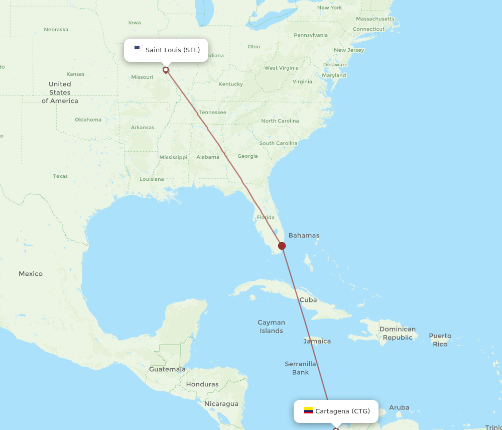 CTG to STL flights and routes map