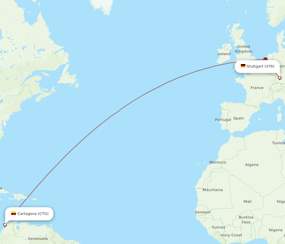 Stuttgart - Cartagena route map and flight paths