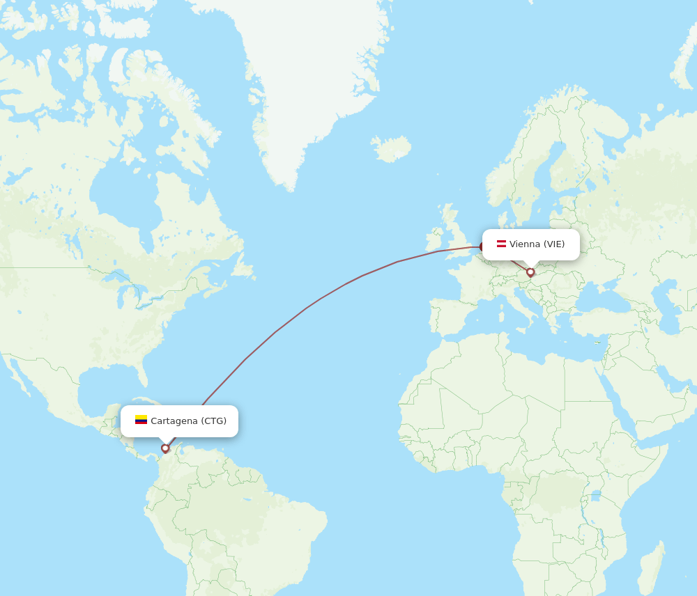 Vienna - Cartagena route map and flight paths