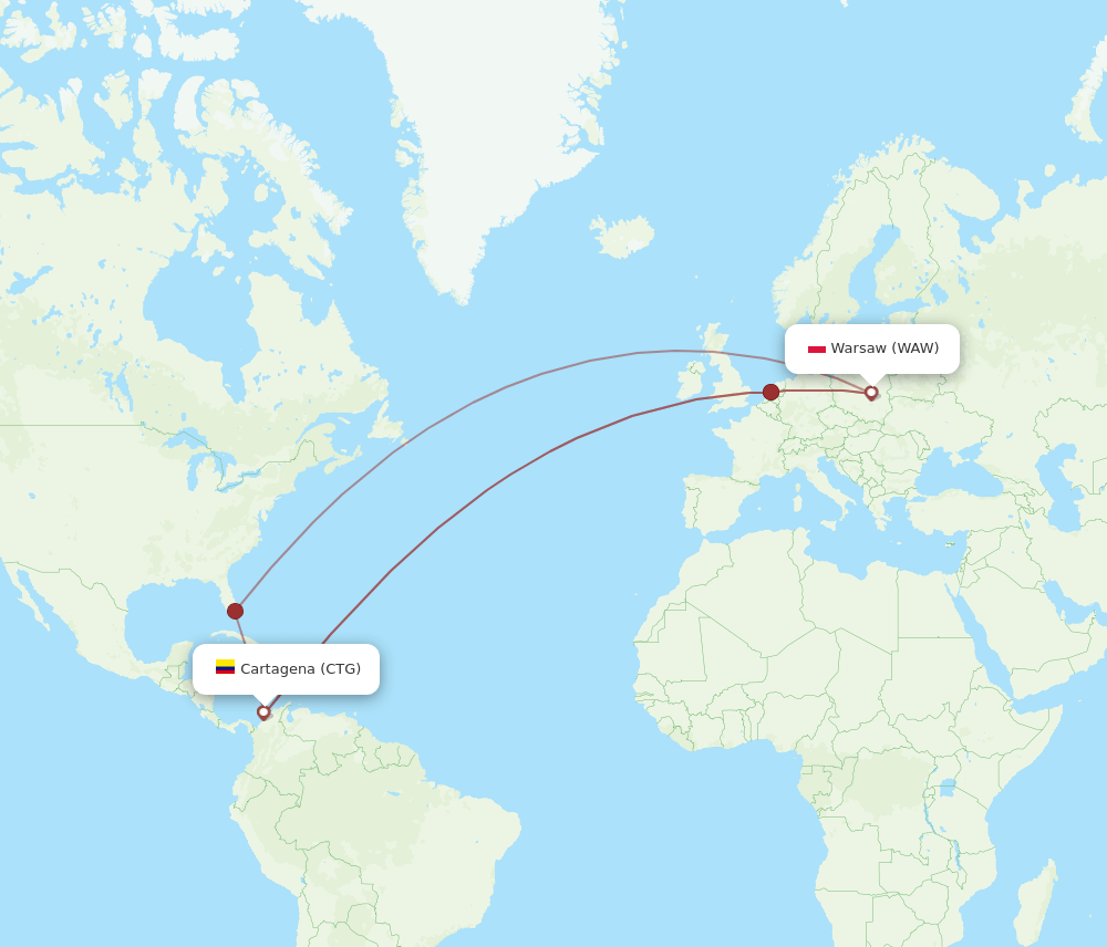 CTG-WAW flight routes