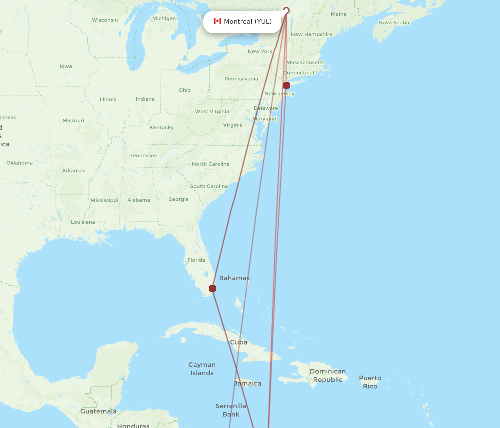 CTG to YUL flights and routes map