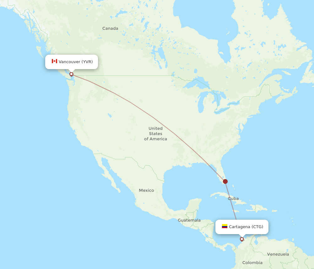 CTG-YVR flight routes