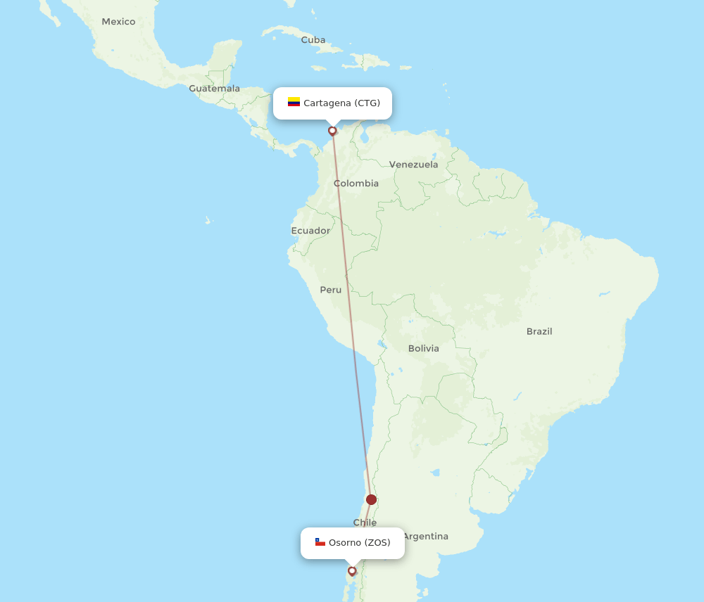 Cartagena - Osorno route map and flight paths