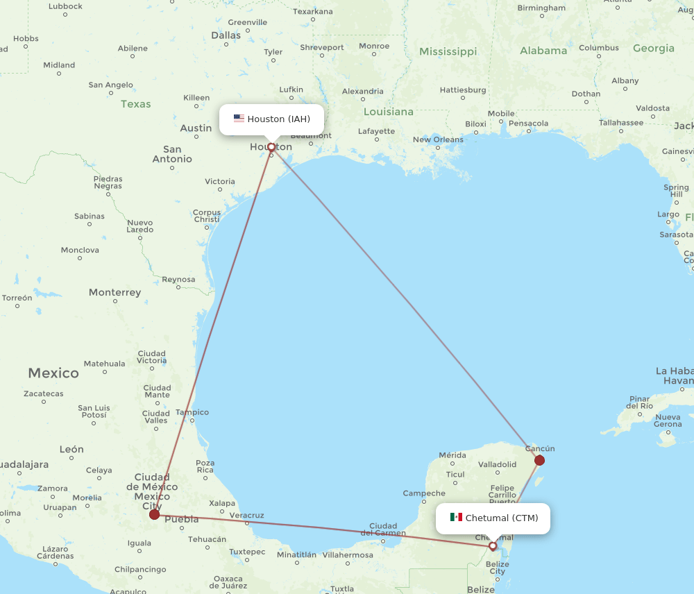 CTM-IAH flight routes