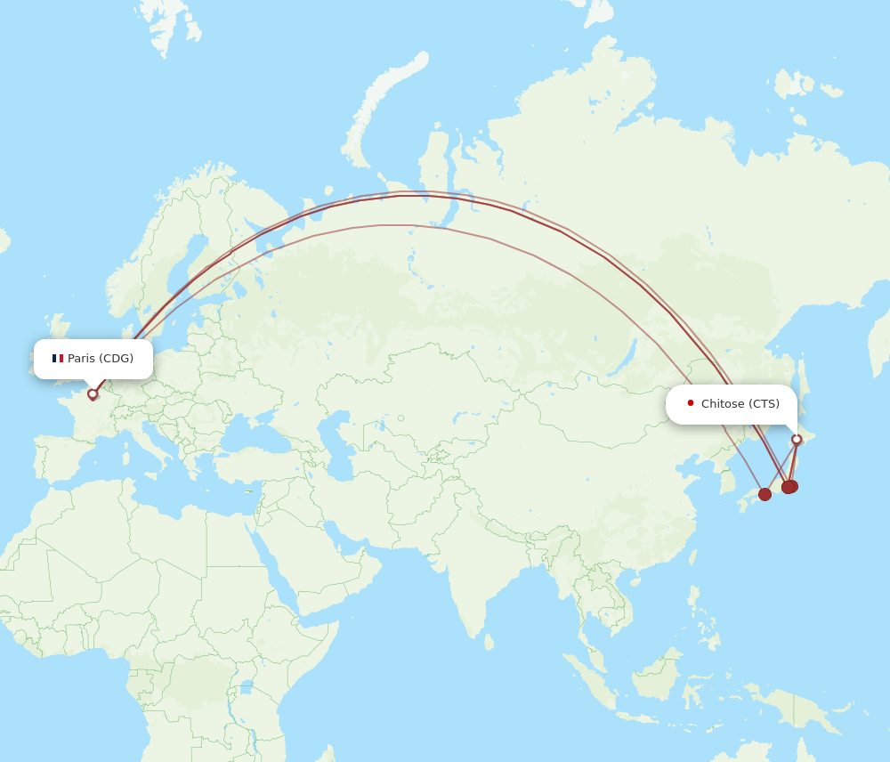 CTS to CDG flights and routes map