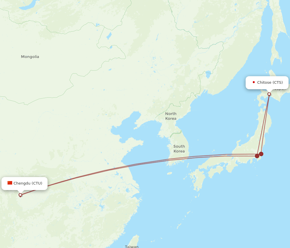 CTS to CTU flights and routes map