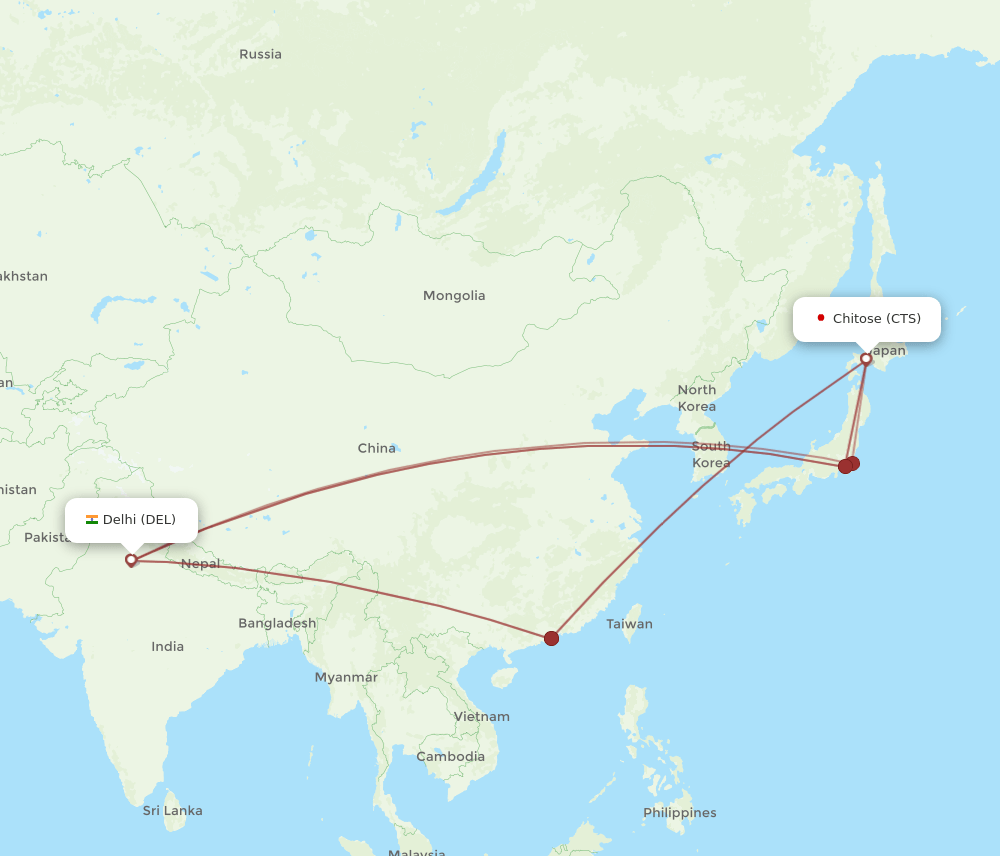 CTS-DEL flight routes