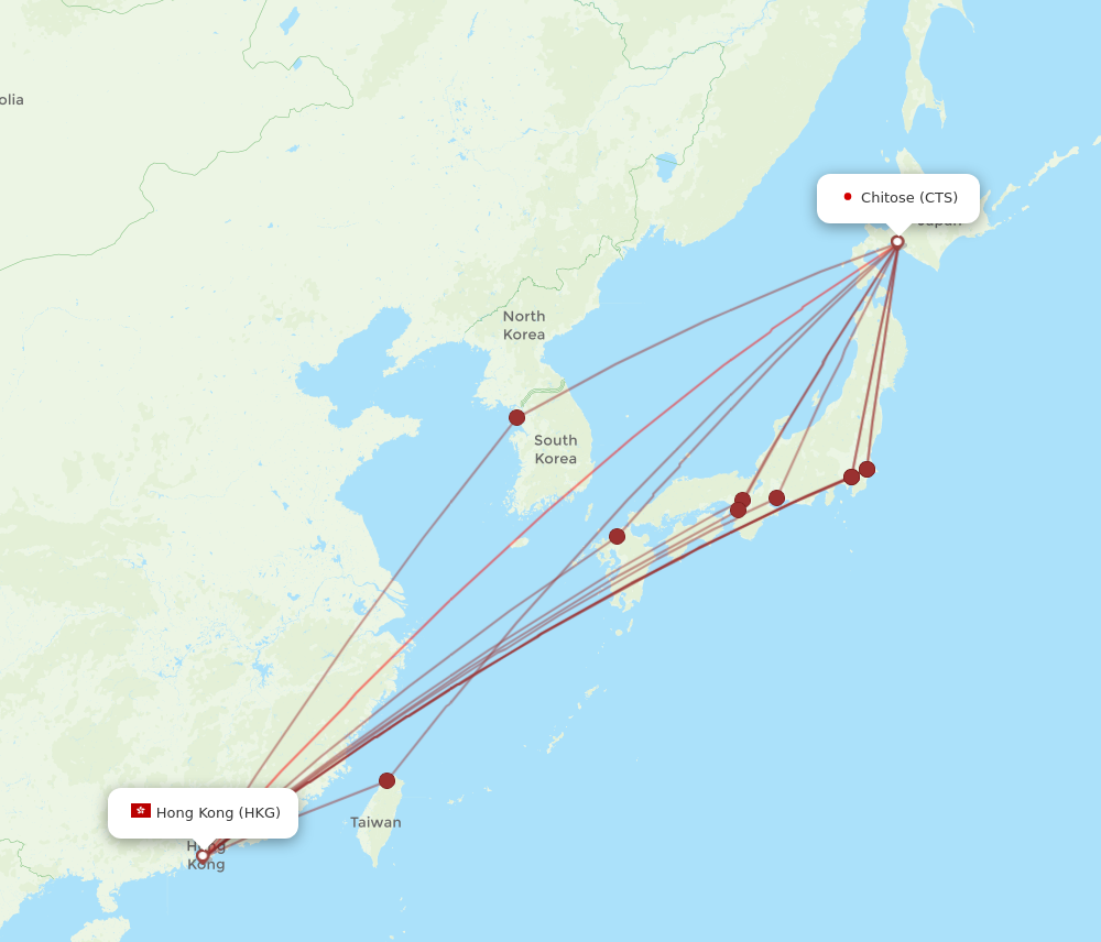 CTS to HKG flights and routes map