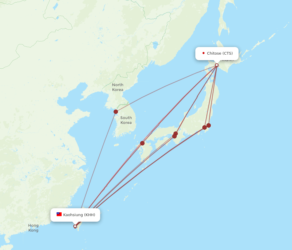 CTS to KHH flights and routes map