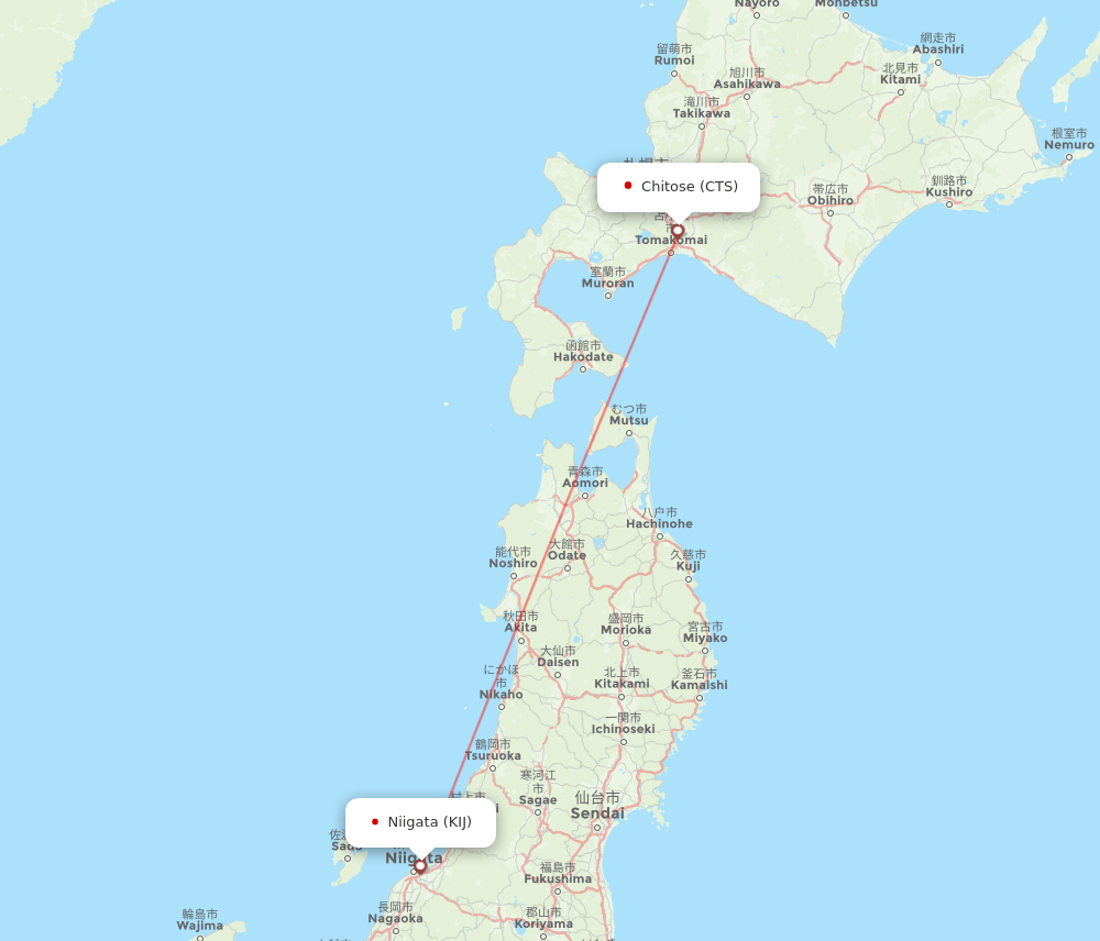 Sapporo - Niigata route map and flight paths