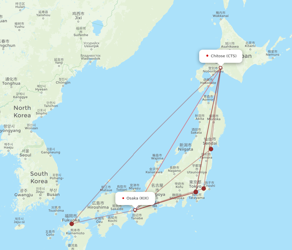 CTS to KIX flights and routes map