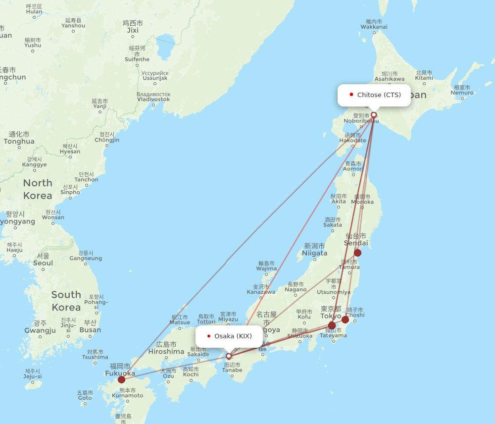 CTS-KIX flight routes