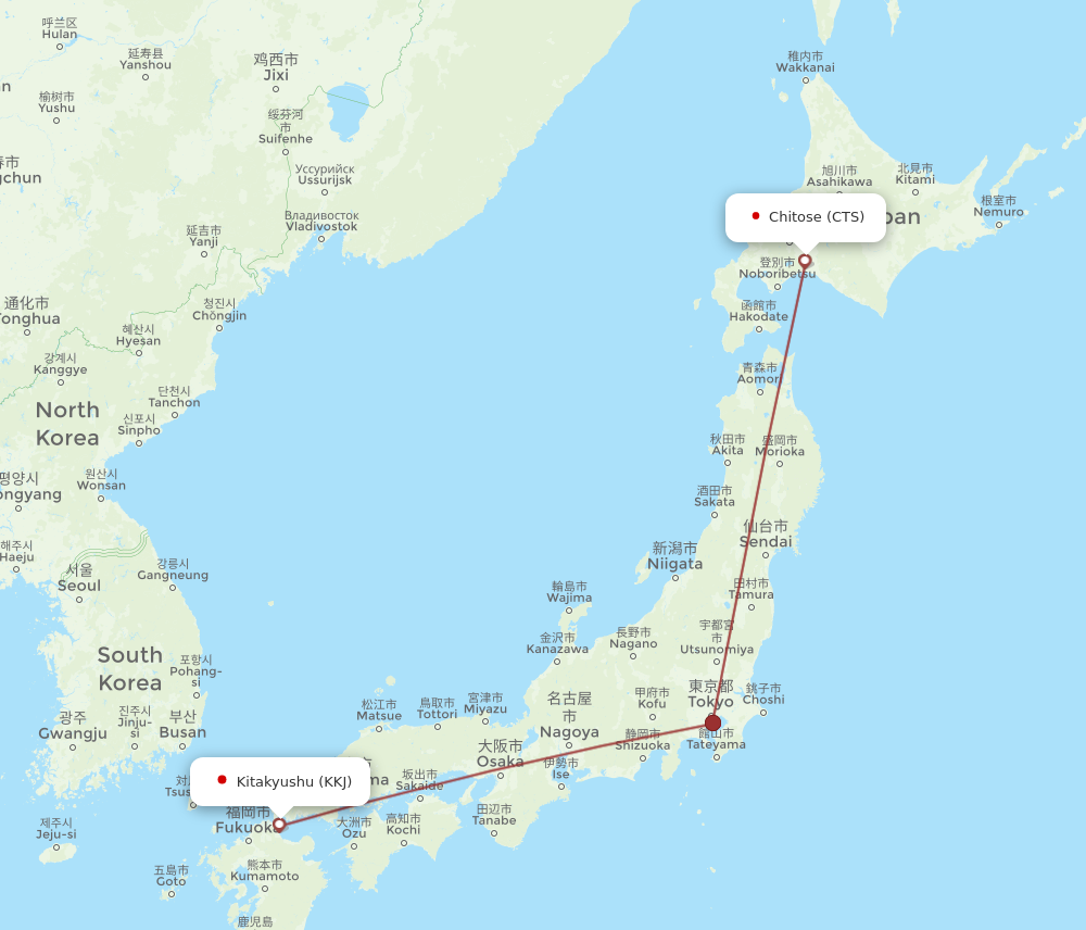 CTS to KKJ flights and routes map