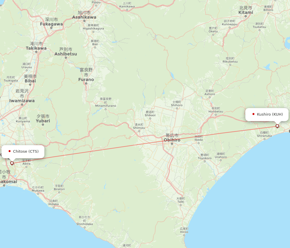 Sapporo - Kushiro route map and flight paths