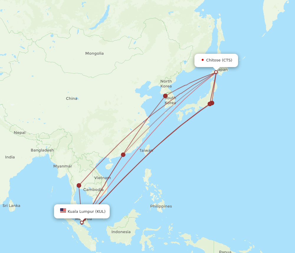 CTS to KUL flights and routes map