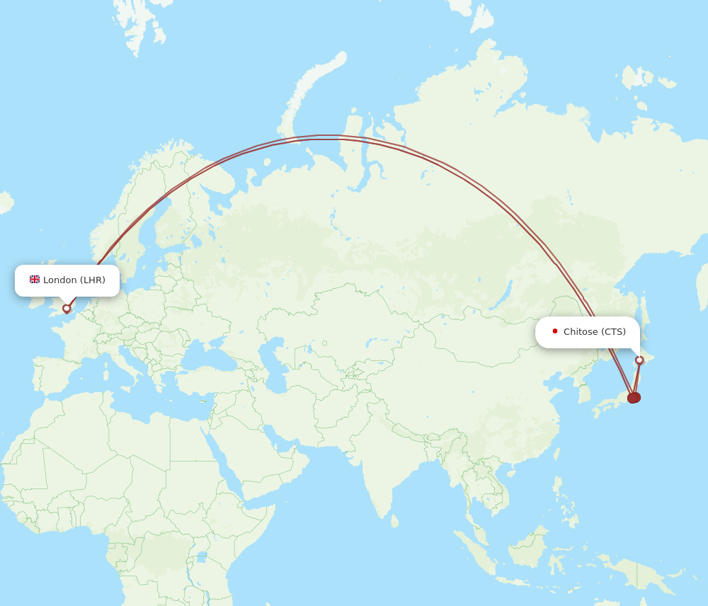 CTS to LHR flights and routes map