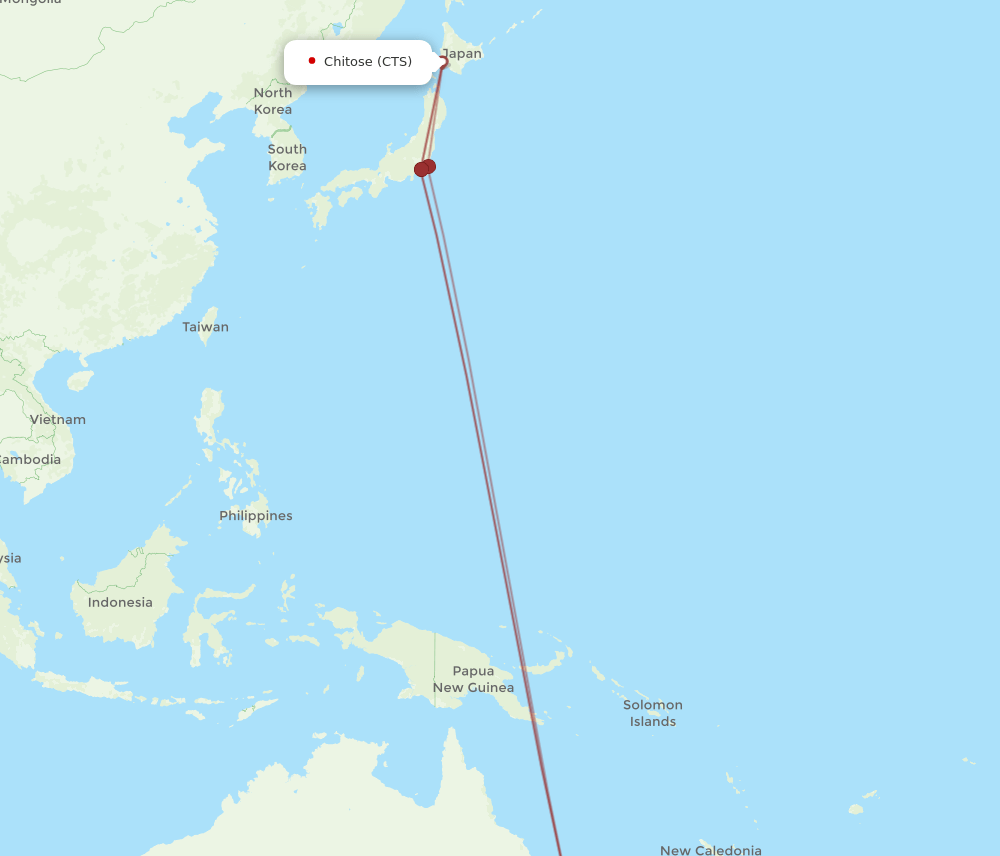 Sapporo - Coolangatta (Gold Coast) route map and flight paths