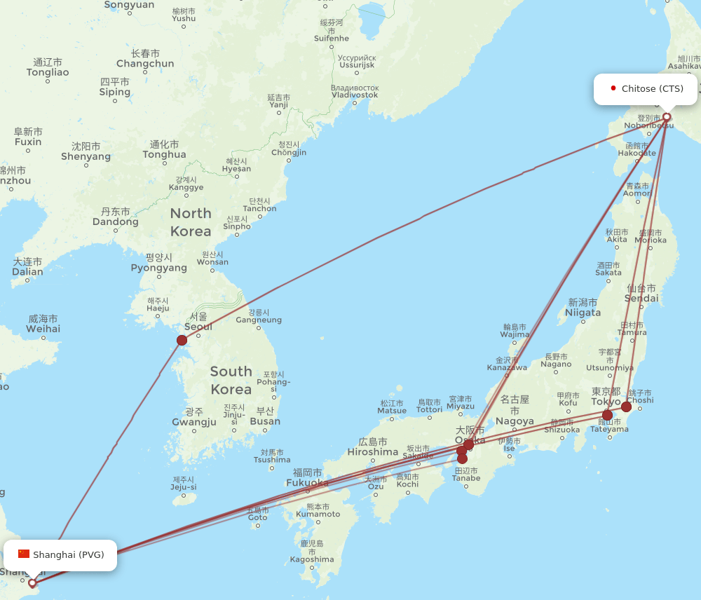 CTS to PVG flights and routes map