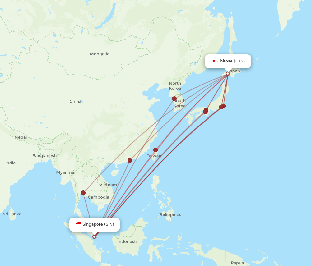 CTS to SIN flights and routes map