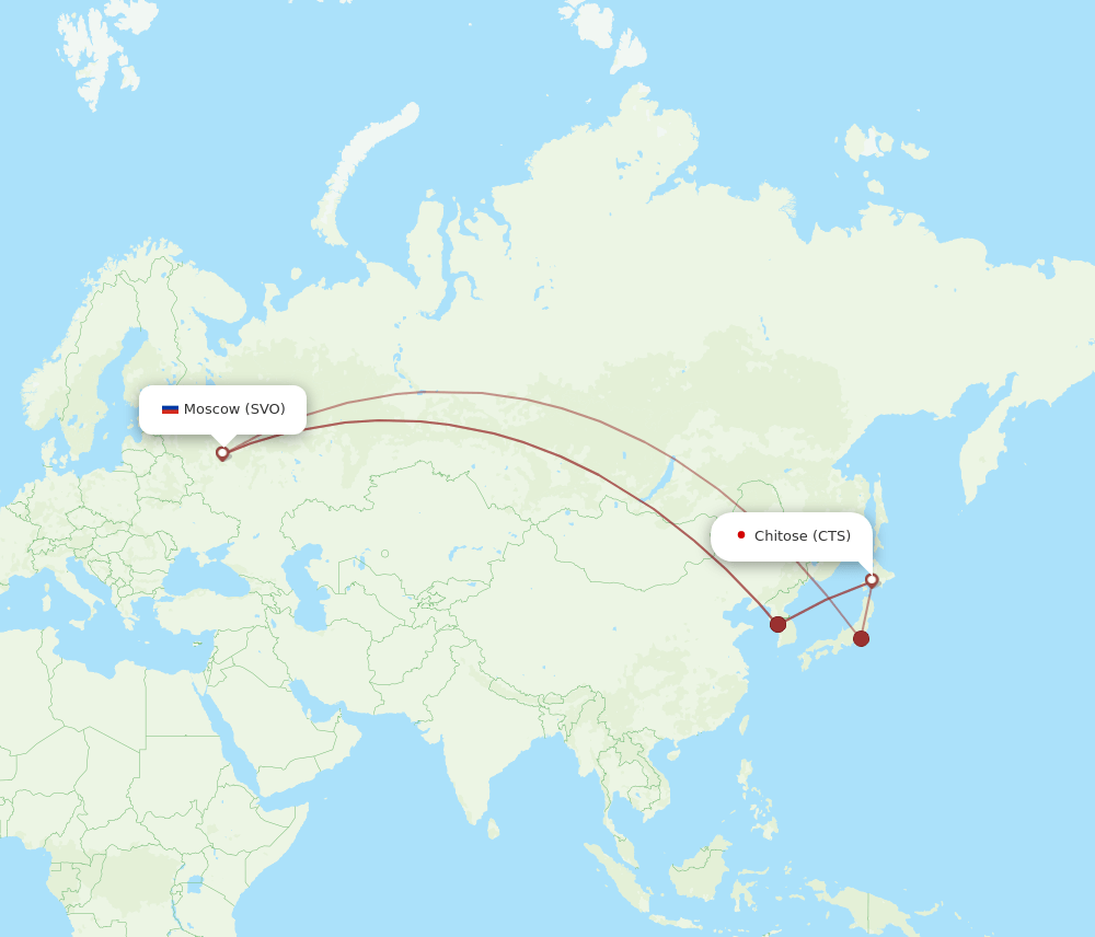 Sapporo - Moscow route map and flight paths