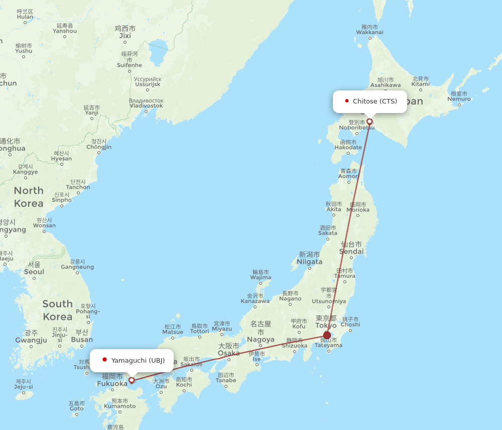 CTS to UBJ flights and routes map