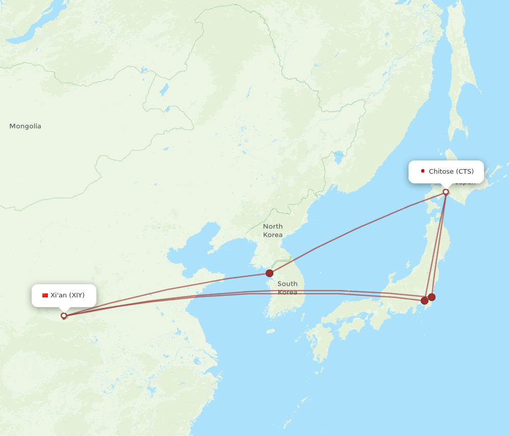 CTS-XIY flight routes