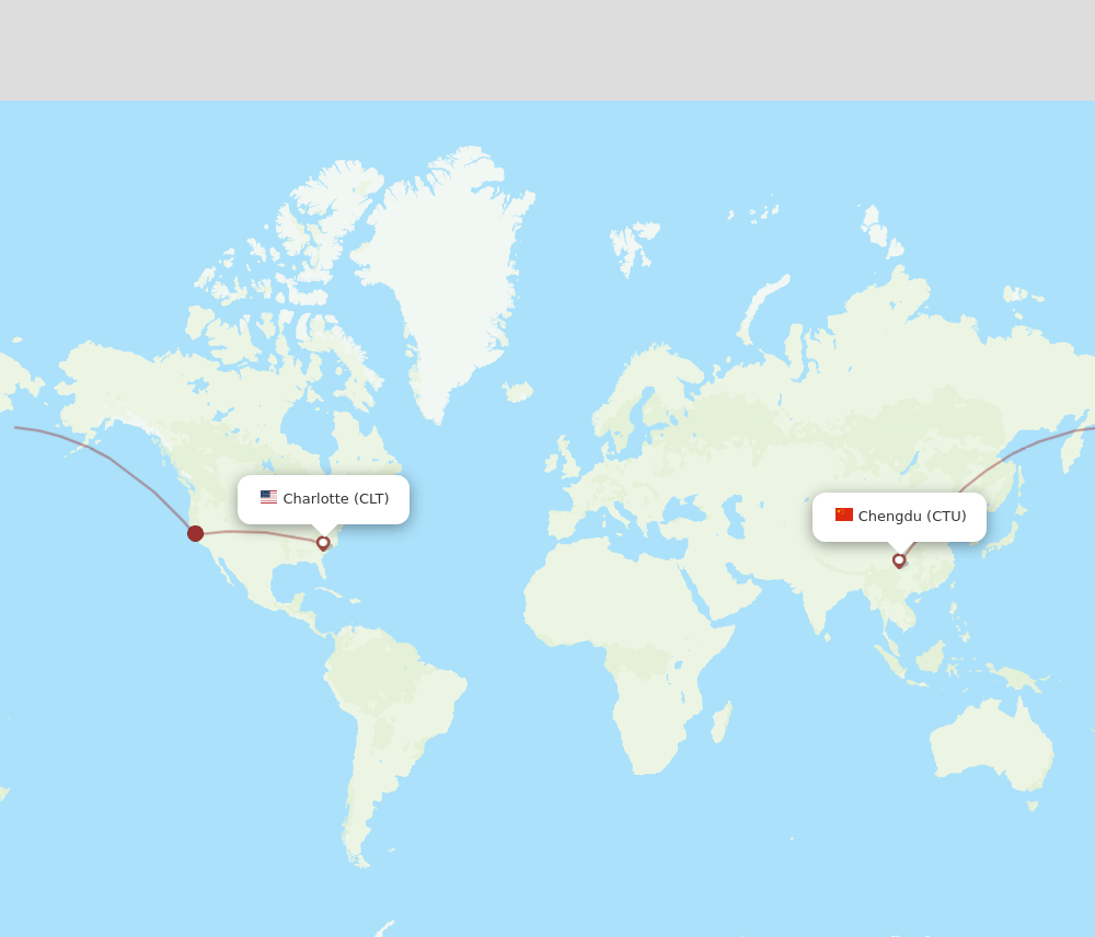 Chengdu - Charlotte route map and flight paths